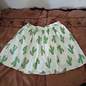 Modcloth White and Green Cactus Mini Skirt